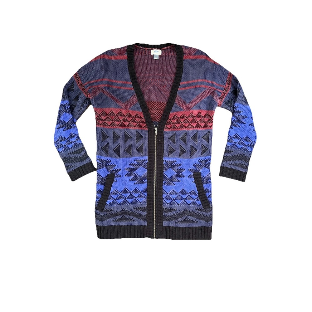 Old Navy Zip Cardigan Sweater Womens Small Aztec Knit Fair Isle Long Sleeve Y2K